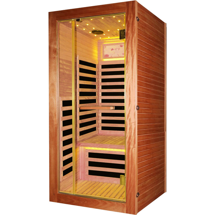 Single Person Sauna Room With LED Lighting, Epoxy Heating Plates, And Compact Design - American White Oak