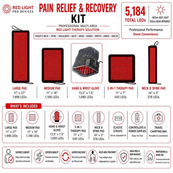 Red Light Pro Devices Pain Relief & Recovery Support Kit – 5 Powerful Devices 5,184 Total LEDs